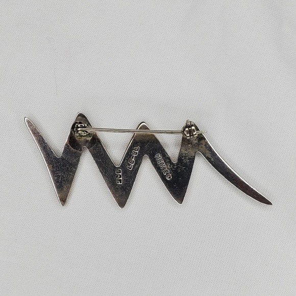 Vintage Sterling Silver Signed Stamped 925 Mexico ZigZag Lightning Brooch Brooch - Picture 6 of 9